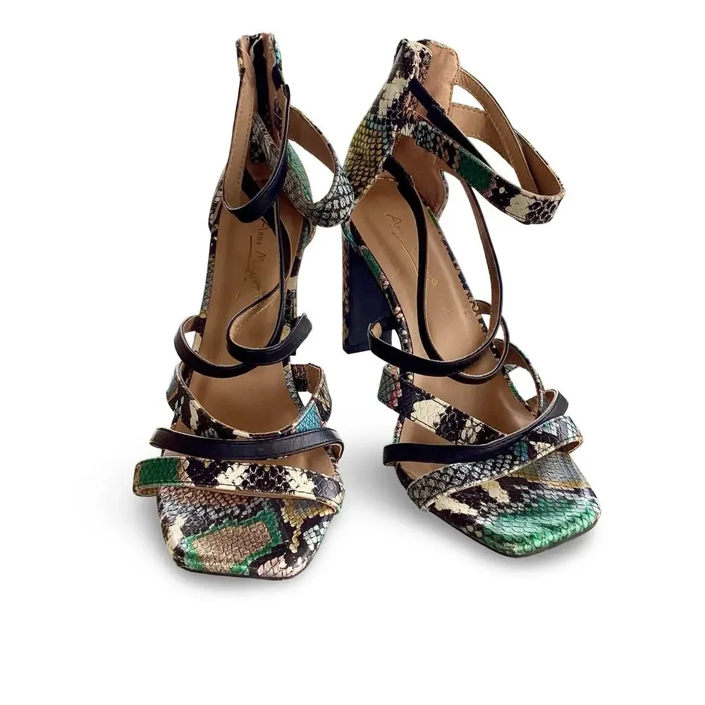 Anne Michelle Faux Snakeskin Metallic Heels